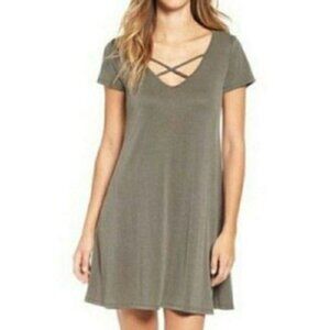 Arizona Jean Co. Womens Olive Green Criss Cross V-Neck T-Shirt Dress Size Large